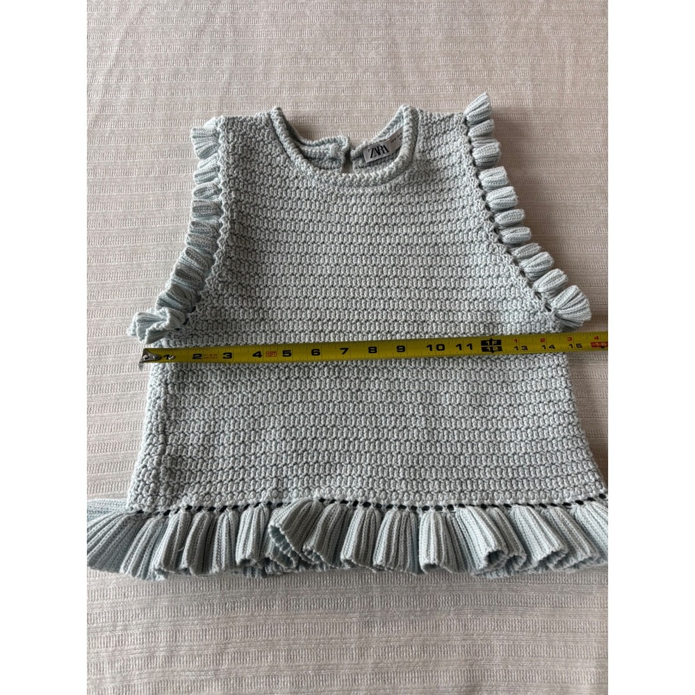 Zara Light Blue Cotton Crochet Knit Ruffle Trim Sleeveless Top Medium - Picture 6 of 7